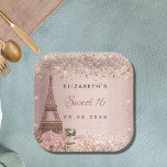 Sweet 16 rose gold Paris Eiffel Tower Paper Plate<br><div class="desc">For an elegant,  classic,  glamourous and girly style Sweet 16,  16th birthday party. A rose gold gradient background,  decorated with the Eiffel Tower,  Paris.  Personalize and add a name and a date.</div>