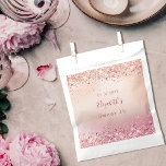 Sweet 16 rose gold pink sparkles favour bag<br><div class="desc">A favour bag for a girly and glamourous Sweet 16,  16th birthday party.  A rose gold and pink gradient background with confetti. Personalize and add a date,  name and age/text.  The name is written with a modern hand lettered style script.</div>
