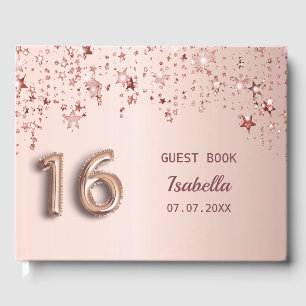Sweet 16 rose gold stars pink guest book