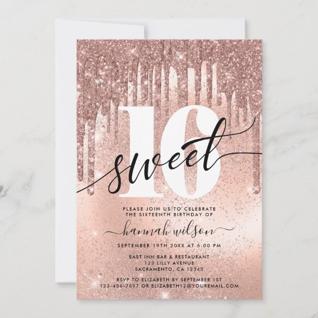 Sweet 16 Rose Gold tendance Invitation (Devant)