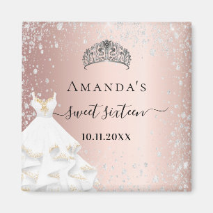 Sweet 16 rose gold tiara dress silver glitter name magnet