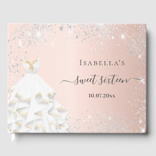 Sweet 16 rose gold white dress birthday  guest book