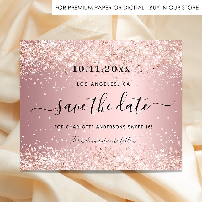 Sweet 16 rose pâle enregistrer la carte de date (Créateur téléchargé)