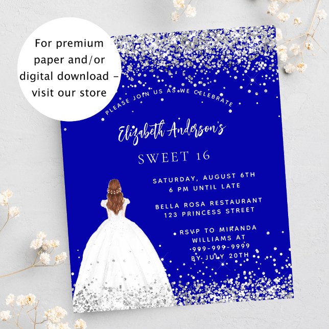 Sweet 16 royal blue dress invitation (Creator Uploaded)