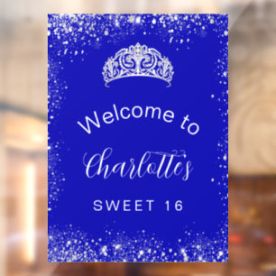 Sweet 16 royal blue silver glitter welcome window cling