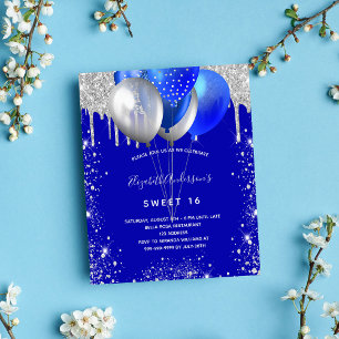 Sweet 16 royal blue silver invitation