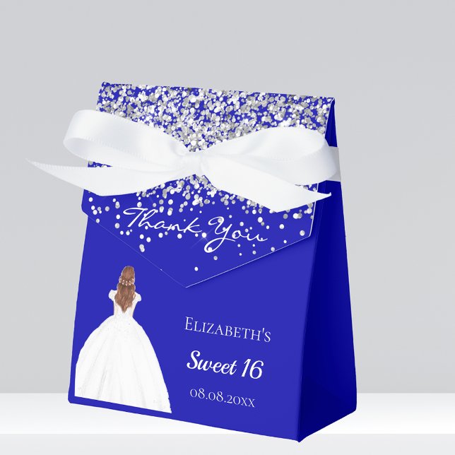 Sweet 16 royal blue white dress party favor box (Creator Uploaded)