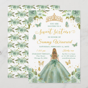 Sweet 16 Sage Green Princess Blonde Girl Invitation