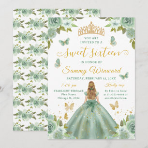 Sweet 16 Sage Green Princess Blonde Girl Invitation