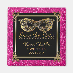 Sweet 16 Save the Date 16th Birthday Pink Gold Magnet