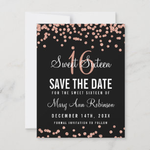 Sweet 16 Save The Date Rose Gold Glitter Confetti