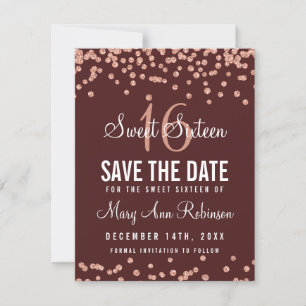Sweet 16 Save The Date Rose Gold Glitter Confetti