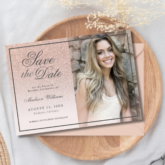 Sweet 16 Save The Date Rose Gold Glitter Photo