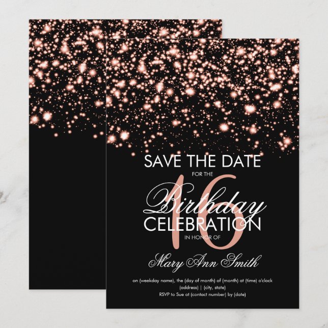 Sweet 16 "Save The Date" Rose Gold Invitation (Front/Back)