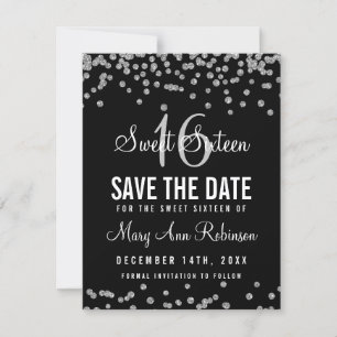 Sweet 16 "Save The Date" Silver Glitter Confetti Save The Date
