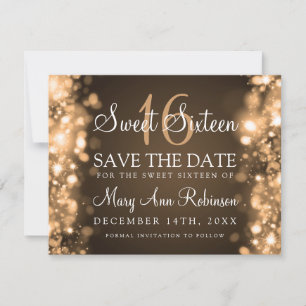 Sweet 16 "Save The Date" Sparkling Lights Gold Save The Date