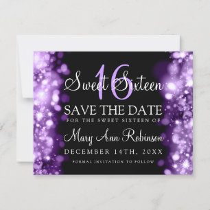 Sweet 16 "Save The Date" Sparkling Lights Purple Save The Date