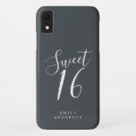 Sweet 16 Script Black White 16th Birthday iPhone XR Case<br><div class="desc">Sweet Sixteen birthday phone case with chic white script on an off-black background. Celebrate your 16th birthday in style with this black and white trendy design and simply add your name. Exclusively designed for you by Happy Dolphin Studio. If you need any help or matching products, please contact us at...</div>