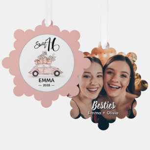 Sweet 16 Script Photo Bestie Snowflake Ornament Card