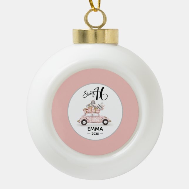 Sweet 16 Script Photo Car Pink Ornament (Front)