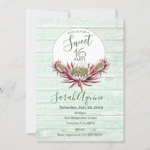Sweet 16 Script Type Moonlight Cactus & Aqua Wood Invitation
