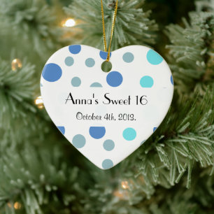 Sweet 16 - Seamless Dots, Spots - Blue Ceramic Ornament
