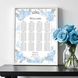 Sweet 16 Seating Chart Sign Dusty Blue Butterflys