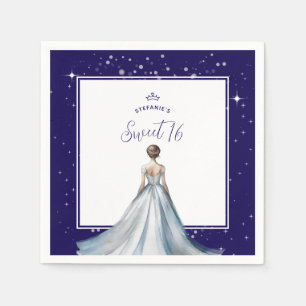 Sweet 16 Silver Ball Gown Dress Navy Blue Birthday Napkin