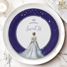 Sweet 16 Silver Ball Gown Dress Navy Blue Birthday