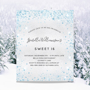 Sweet 16 silver blue glitter invitation