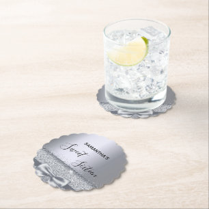 Sweet 16 silver bow elegant party paper coaster