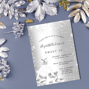 Sweet 16 silver dress glitter glamourous invitatio postcard