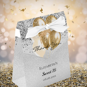 Sweet 16 silver gold balloons thank you favor box