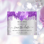 Sweet 16 silver purple budget save the date flyer<br><div class="desc">Please note that this Save the date is on flyer paper and very thin. Envelopes are not included. For thicker Save the Date card (same design) please visit our store. A girly and trendy Save the Date for a Sweet 16, 16th birthday party. A faux silver looking background decorated with...</div>