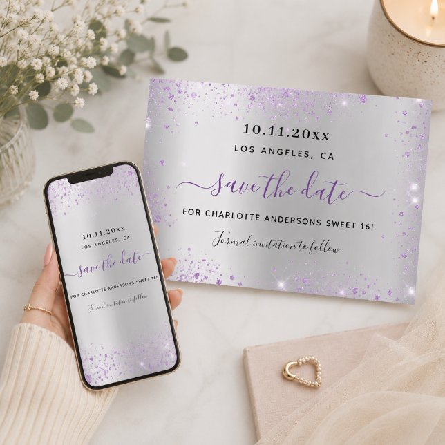 Sweet 16 silver purple save the date (Creator Uploaded)