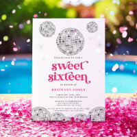 Sweet 16 Silver Retro Disco PINK Glitter