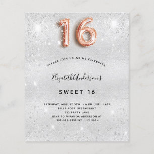 Sweet 16 silver rose gold budget invitation