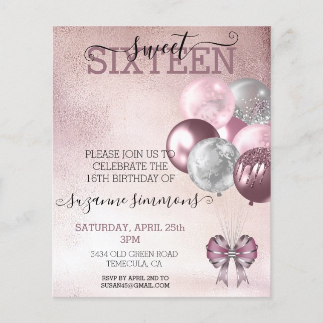 Sweet 16 Sixteen Birthday Party Balloon Rose Gold  (Front)
