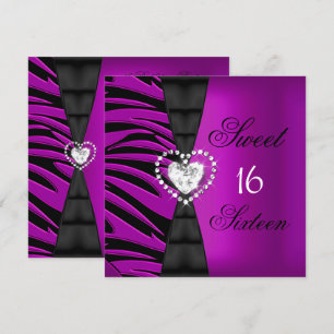 Sweet 16 Sixteen Birthday Party Pink Plum Zebra Invitation