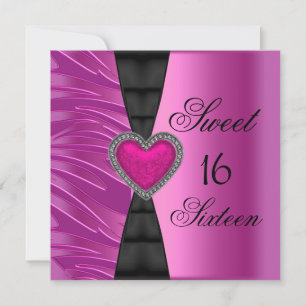 Sweet 16 Sixteen Birthday Party Pink Zebra Wild Invitation