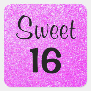Sweet 16 Sixteen Black & Purple Glitter Sparkles Square Sticker
