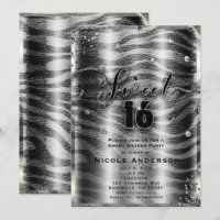 SWEET 16 Sixteen Black White Zebra & Silver Bling
