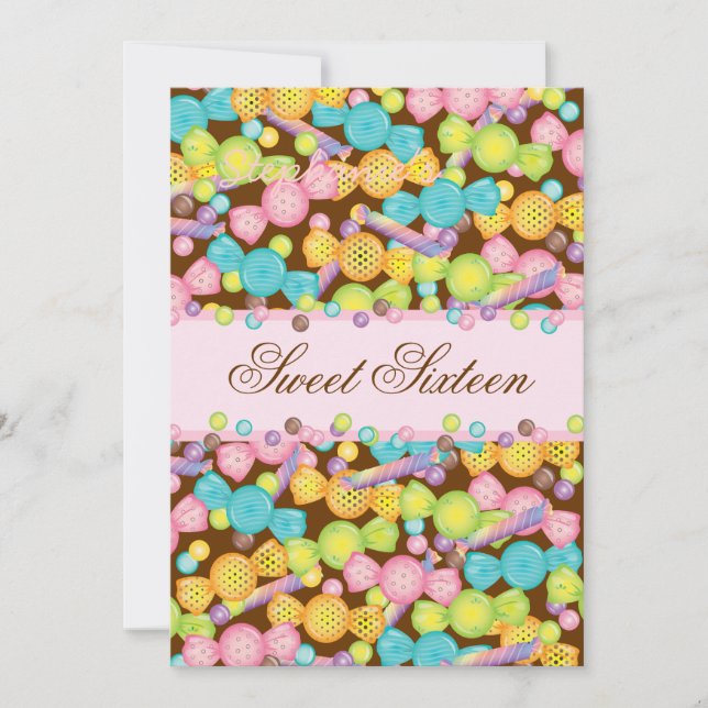 Sweet 16 Sixteen Candy Collection in Pink Brown Invitation (Front)