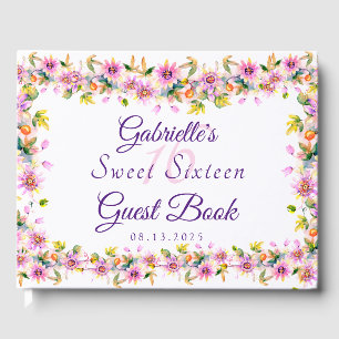 Sweet 16 Sixteen Pink Floral Guest Book