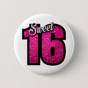 Sweet 16 sixteen pink glitter birthday party girl 2 inch round button