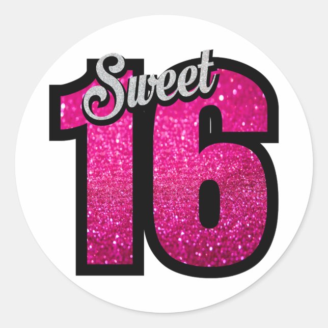 Sweet 16 sixteen pink glitter birthday party girl classic round sticker (Front)