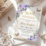Sweet 16 Sixteen Purple Lilac Floral Butterflies Invitation<br><div class="desc">Personalize this lovely Sweet 16 invitation with own wording easily and quickly,  simply press the customize it button to further re-arrange and format the style and placement of the text.  Matching items available in store!  (c) The Happy Cat Studio</div>