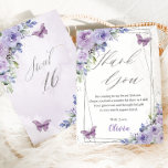Sweet 16 Sixteen Purple Lilac Floral Butterflies Thank You Card<br><div class="desc">Personalize this lovely Sweet 16 thank you card with own wording easily and quickly,  simply press the customize it button to further re-arrange and format the style and placement of the text.  Matching items available in store!  (c) The Happy Cat Studio</div>