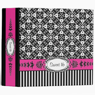 Sweet 16 Sixteenth Brithday Pink and Black Damask Binder