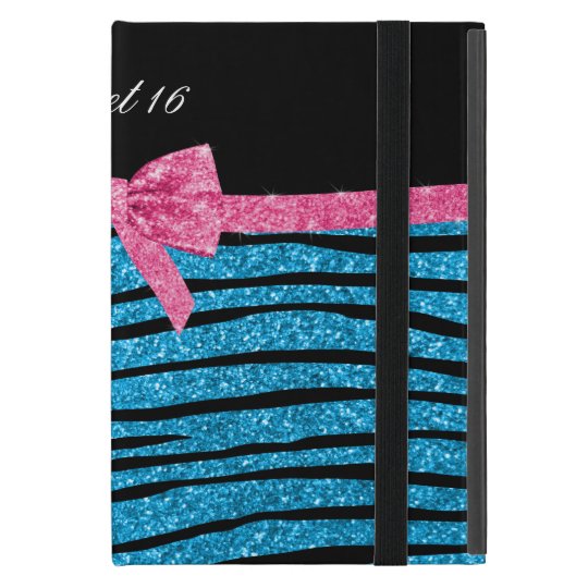 Sweet 16 sky blue glitter zebra stripes cover for iPad mini